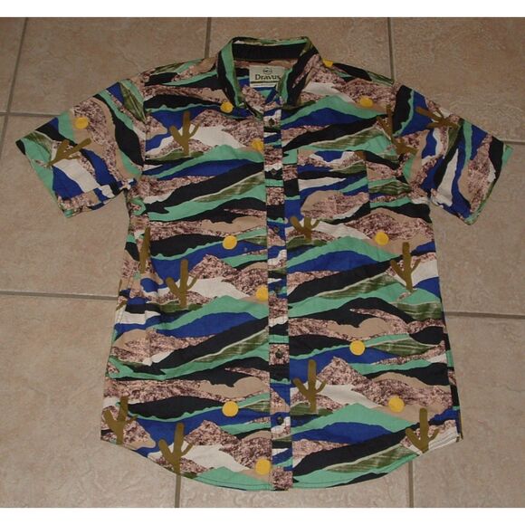 DRAVUS Mens Sz Large Button Up Sonoran Desert & Saguaro Cactus Cotton Shirt - Picture 1 of 4